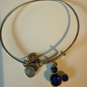 Silver Alex & Ani Tone Bangle Bracelet with Navy Blue Crystal Mickey Charm
